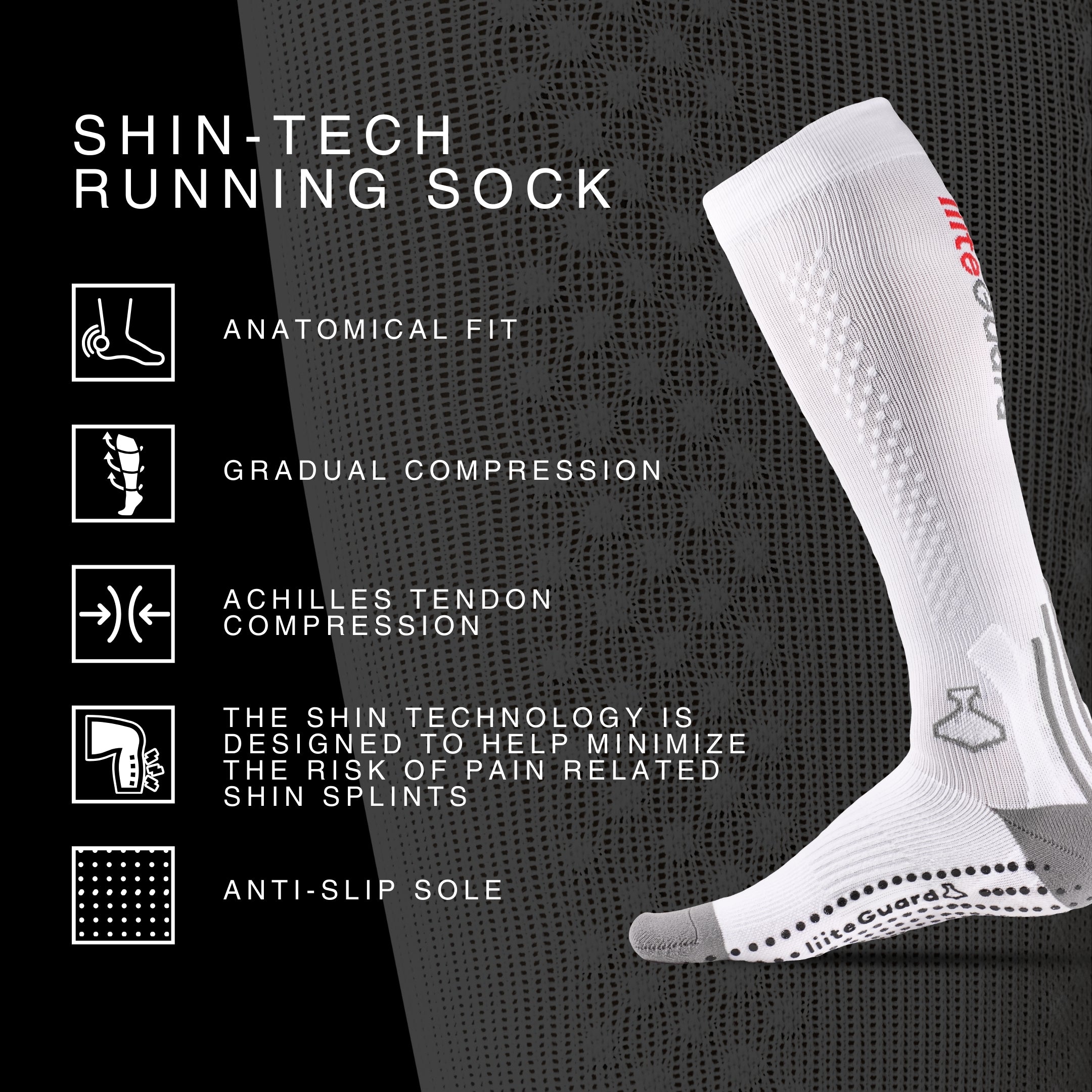 liiteGuard SHIN-TECH GRIP RUNNING SOCK Long socks BLACK